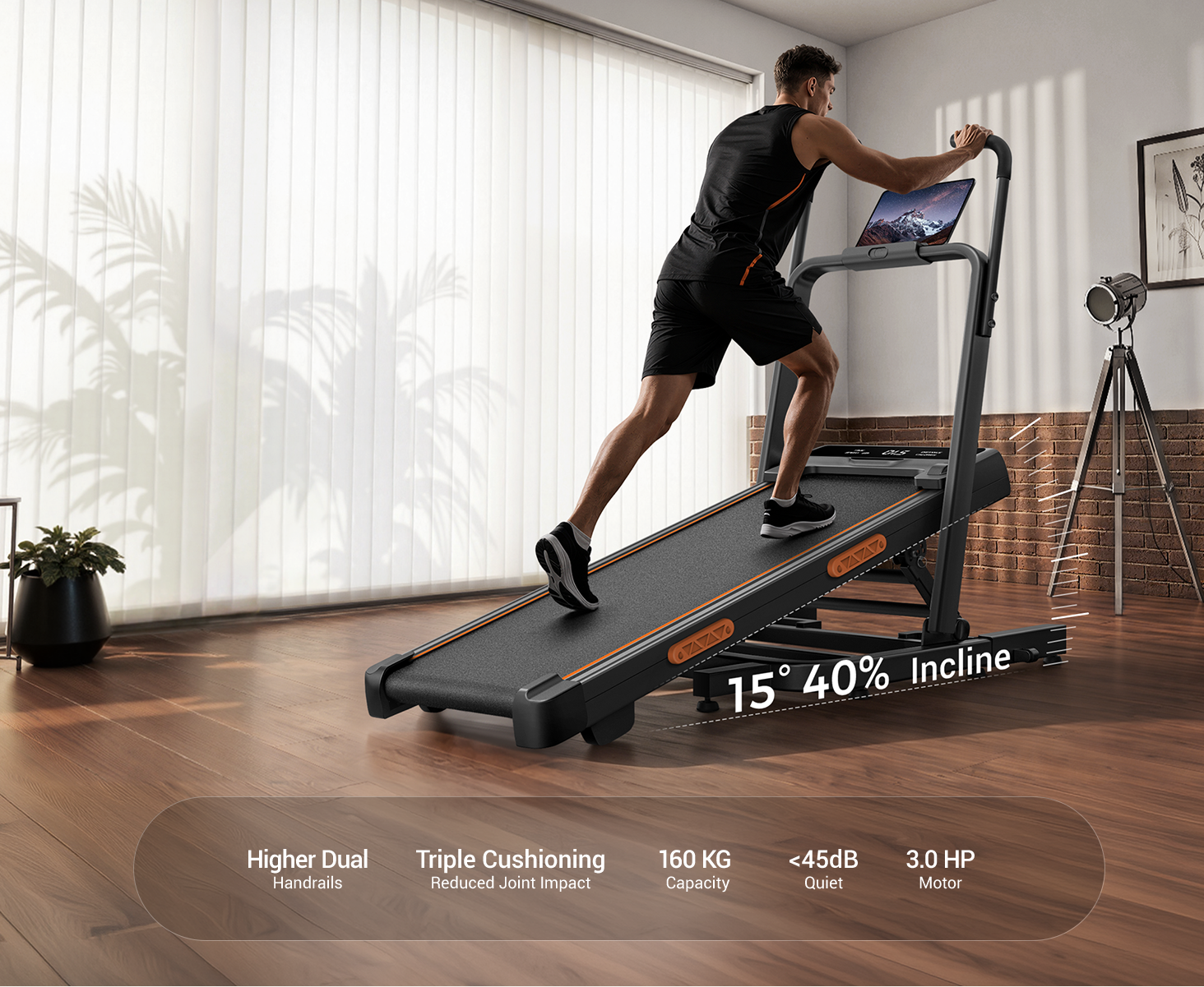 Up to 15° (40%) Incline Treadmill Burn More Calories at Home_Umay X5FD 40% Incline Foldable Treadmill with Dual Handle Bar 10 KMH