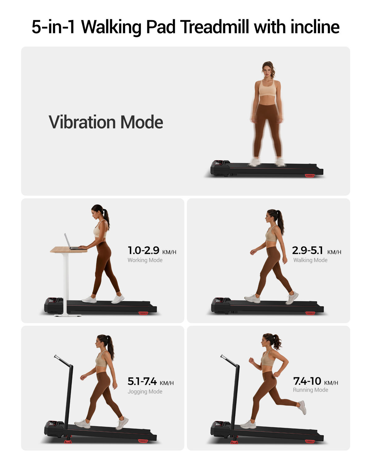 Almohadilla para caminar con vibración 3 en 1 Umay U19F con 15% de inclinación y 5 MPH