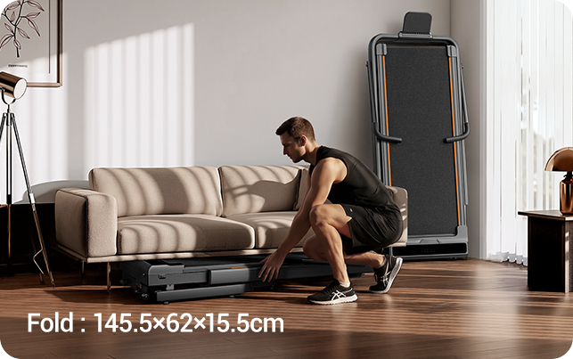 Fold : 145.5x62x15.5cm - Space-Saving Design Fold, Roll & Store 2 _Umay X5FD 40% Incline Foldable Treadmill with Dual Handle Bar 10 KMH