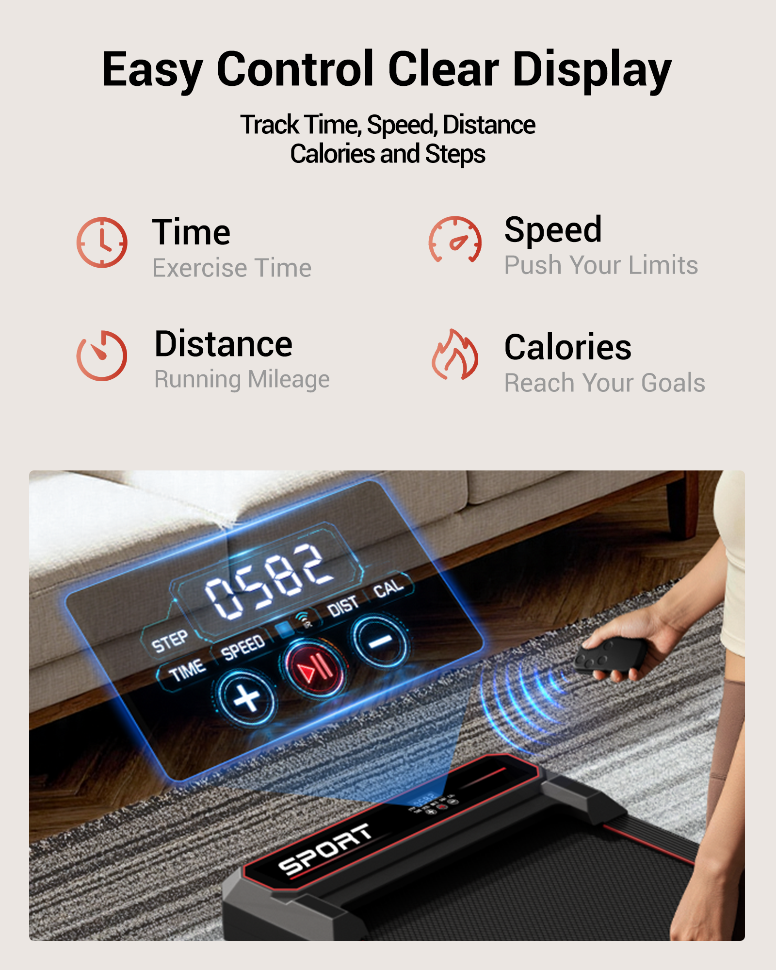 Easy Control Clear Display _ Umay U19 Vibration 3-in-1 Walking Pad with 15% Incline 8 KMH