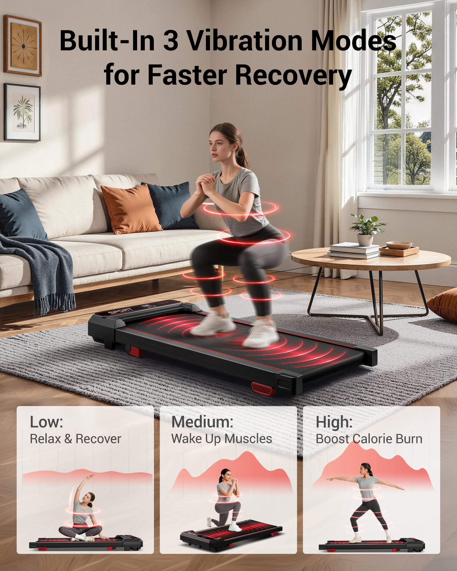 3 Vibration Modes For Different Needs _ Umay U19 Vibration 3-in-1 Walking Pad with 15% Incline 8 KMH