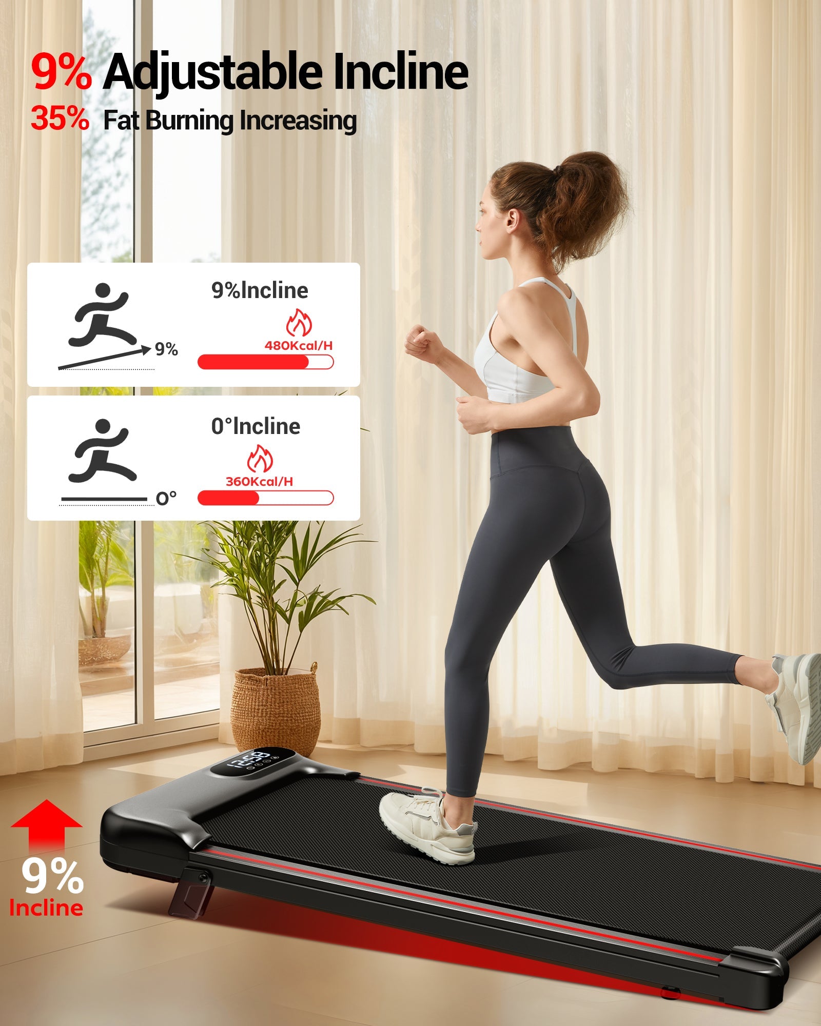 UMAY Smart Walking Pad, unter Schreibtischlaufmühle und 2-in-1-Steigung Wanderblock-Laufband für Home Office