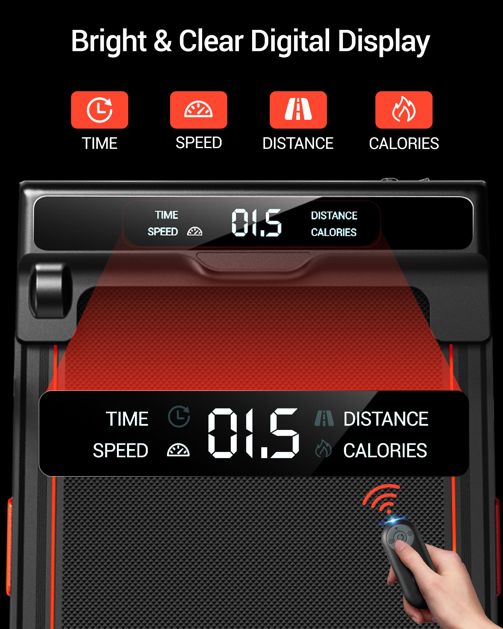 Bright & Clear Digital Display_Umay X5 Walking Pad with 16% Incline Max 10 kmh