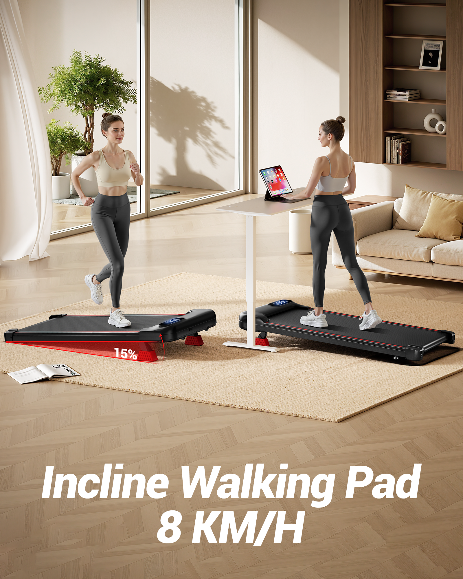 Incline Walking Pad 8 KMH_Umay U17 Walking Pad with 9%15% Incline 1-8 kmh