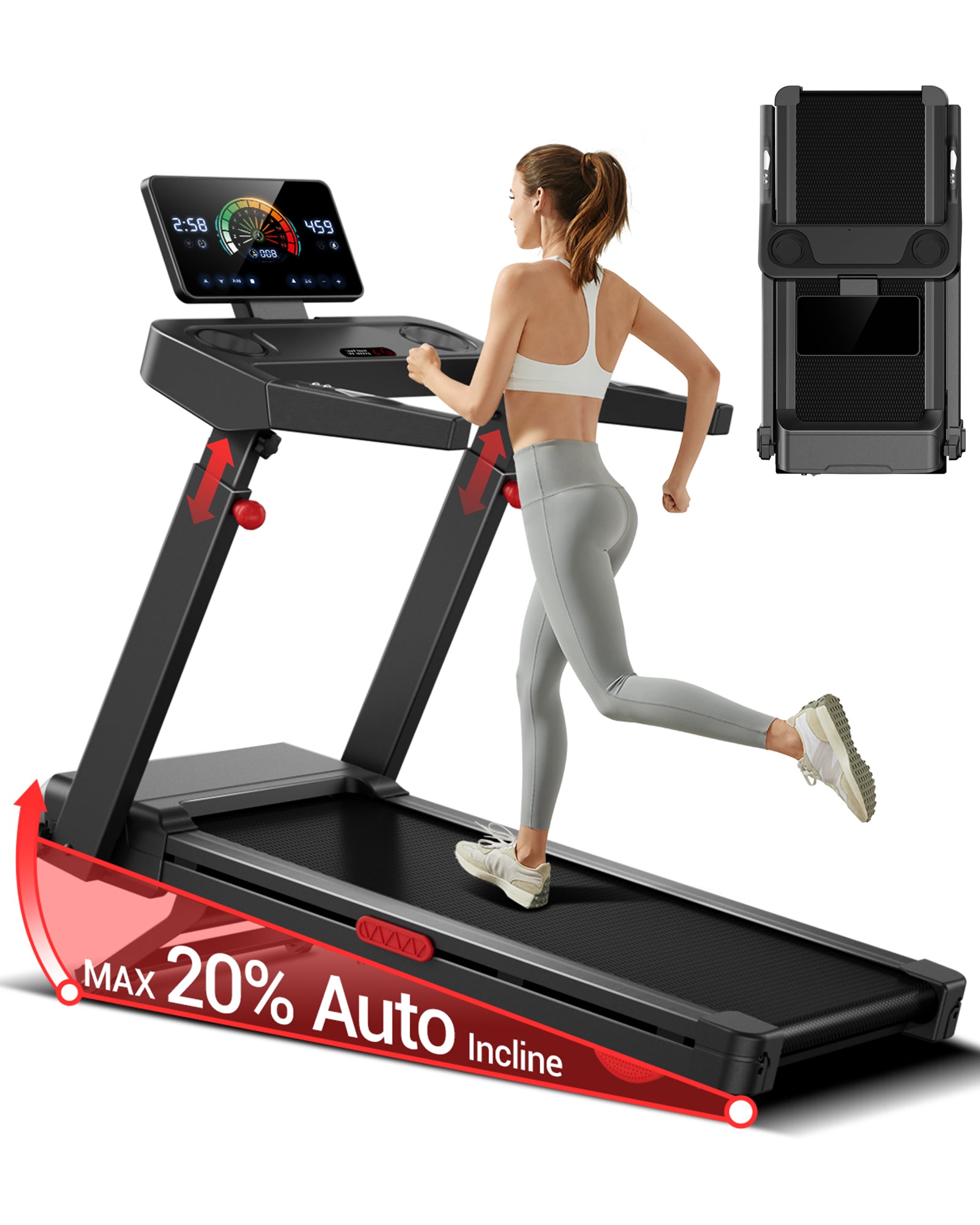 Umay L10 Foldable Treadmill 20% AUTO Incline with Pulse Sensors 14KMH