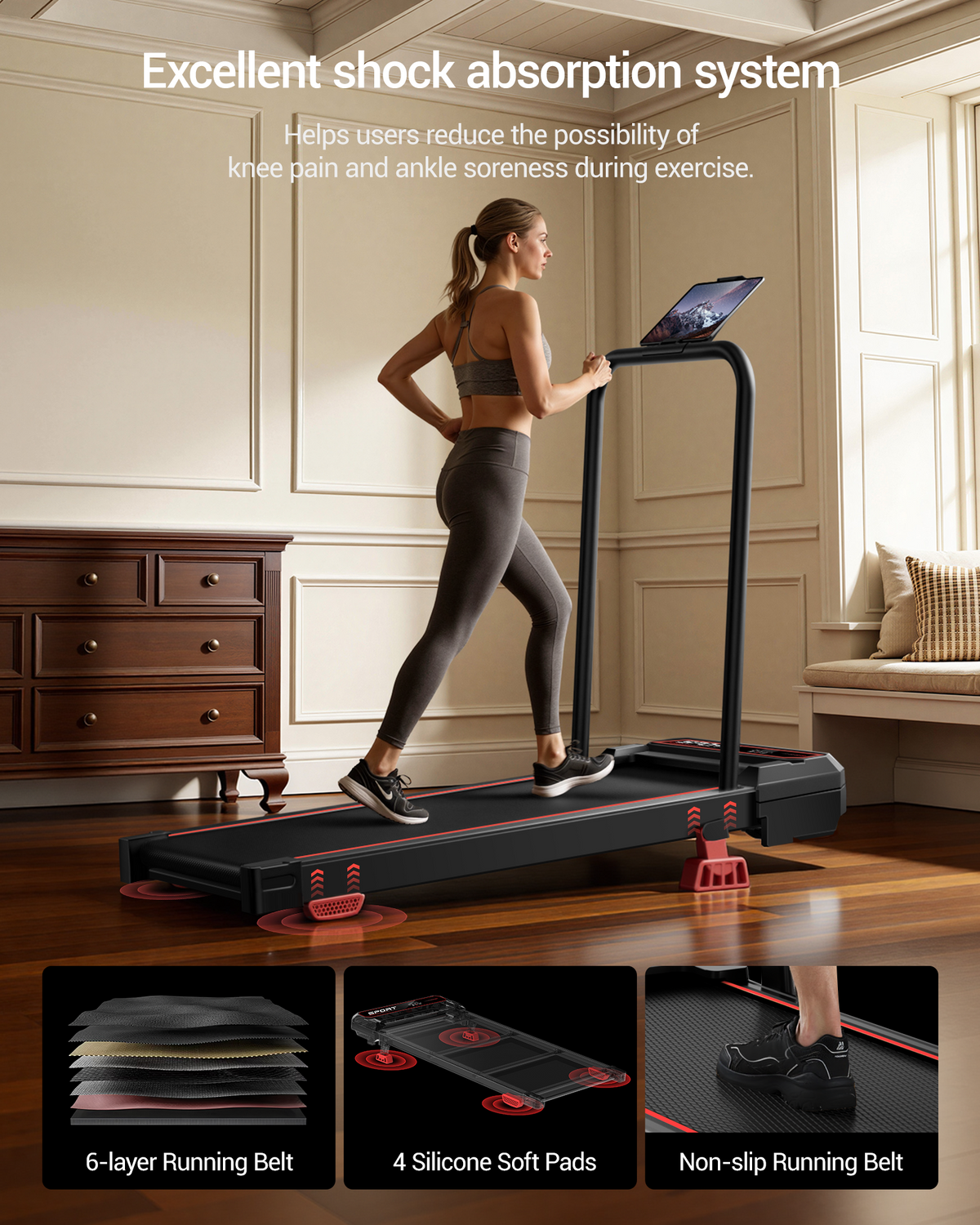 Almohadilla para caminar con vibración 3 en 1 Umay U19F con 15% de inclinación y 5 MPH