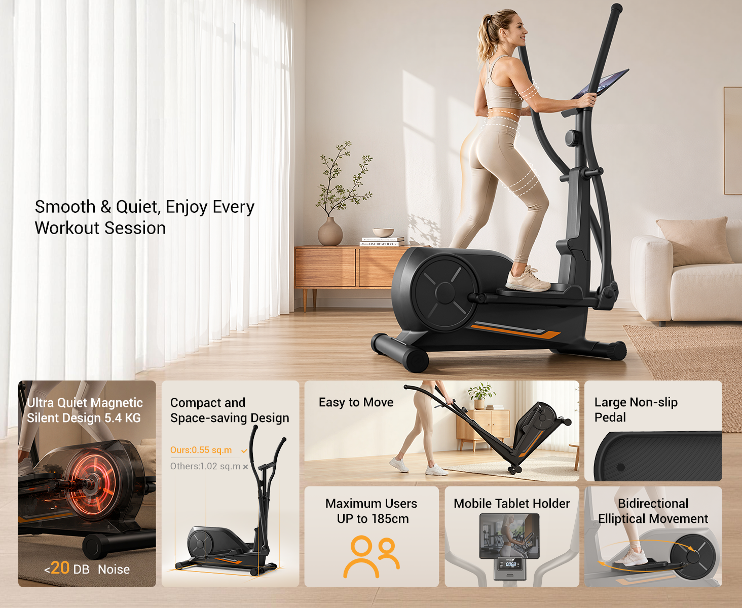01 Quiet Magnetic Elliptical Exercise Machine - Smooth Quiet, Enjoy Every Workout Session _ Umay ET30 Hyper-Quiet Magnetic Elliptical Machine