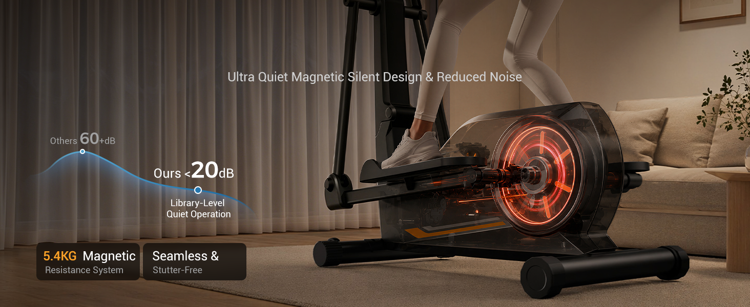 02 Powerful and Silent Magnetic Resistance - Ultra Quiet Magnetic Silent Design n Reduced Noise  _ Umay ET30 Hyper-Quiet Magnetic Elliptical Machine