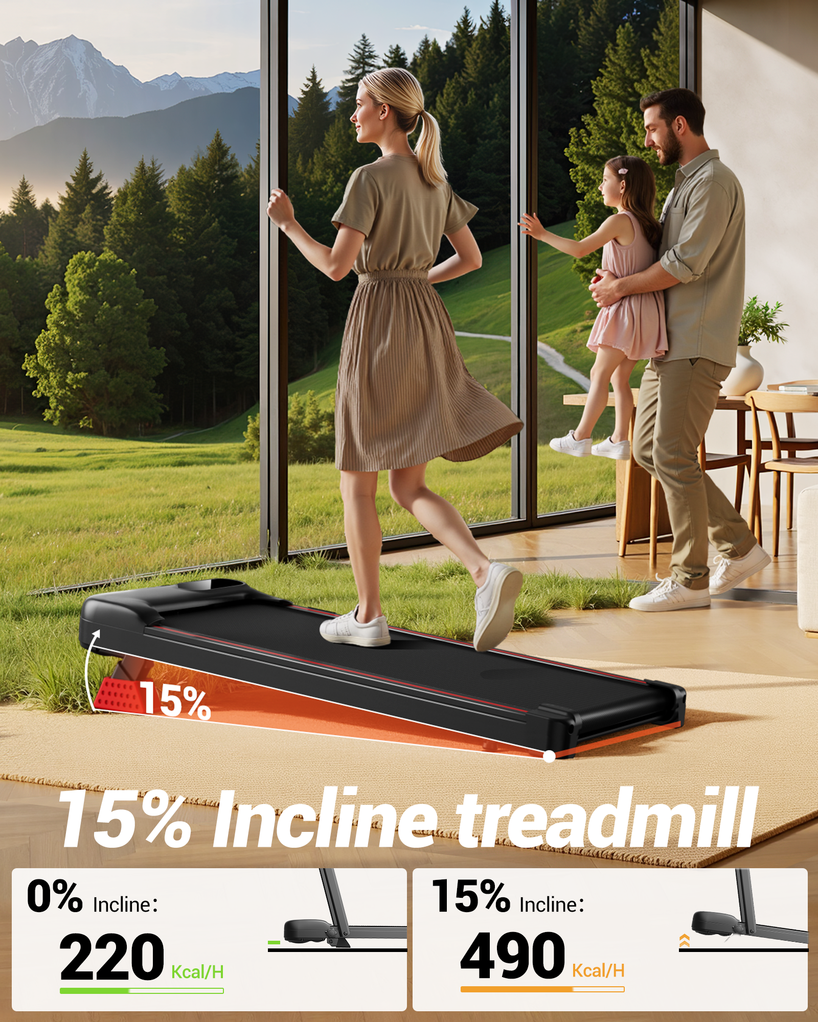 15% Incline treadmill_Umay U17 Walking Pad with 9%15% Incline 1-8 kmh
