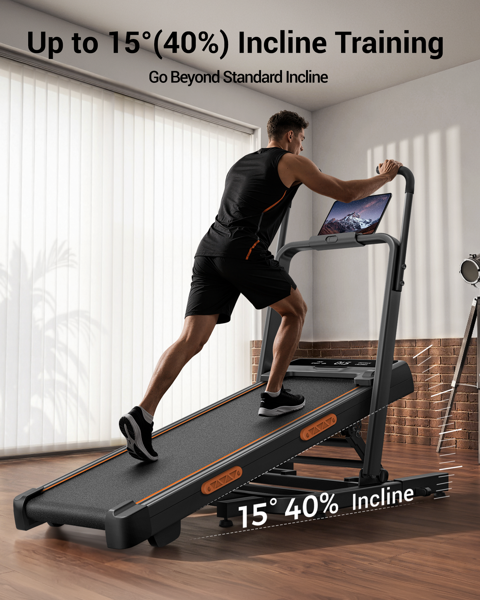 1 Up to 15° (40%) Incline Treadmill Burn More Calories at Home_Umay X5FD 40% Incline Foldable Treadmill with Dual Handle Bar 10 KMH