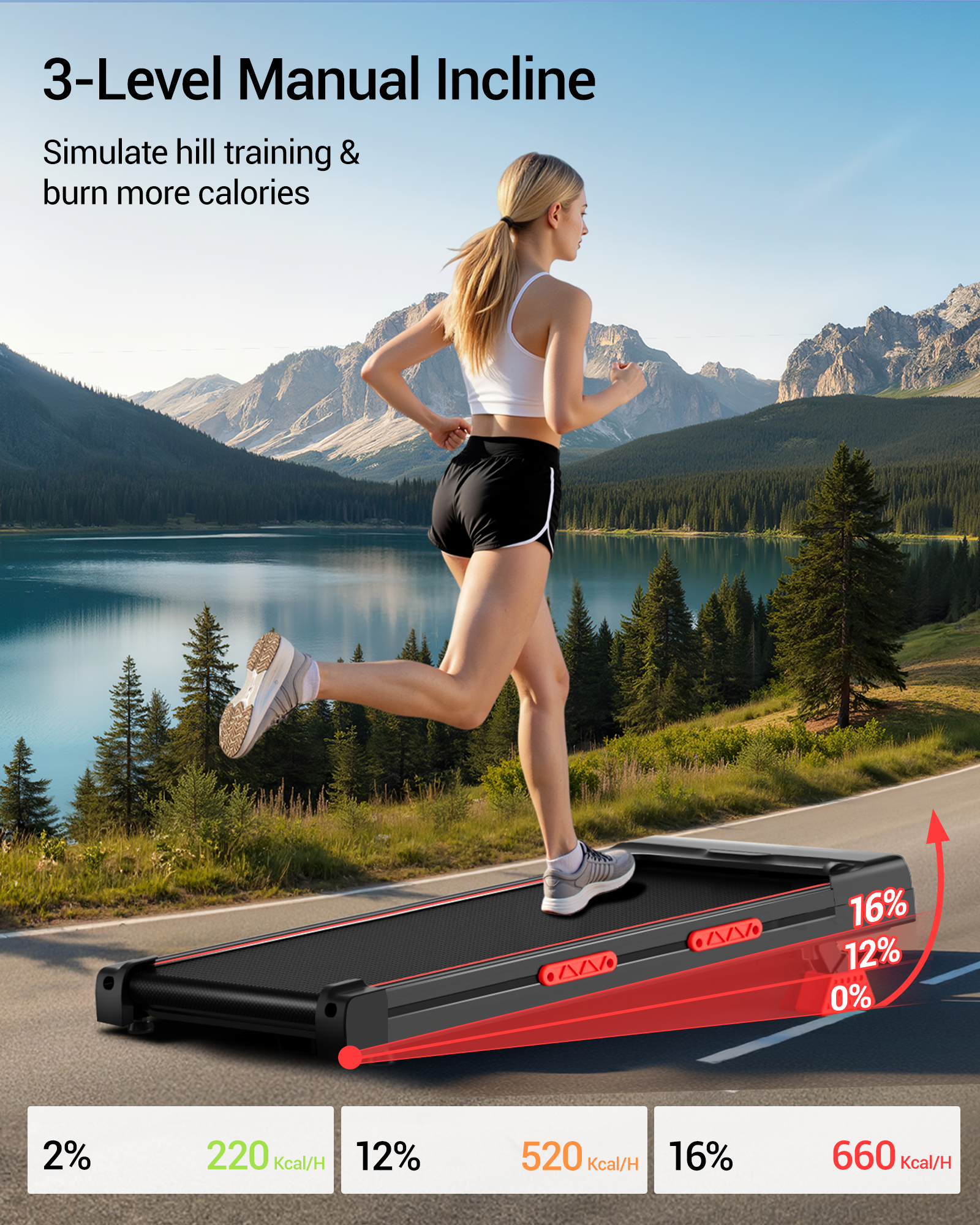3-Level Manual Incline_Umay X5 Walking Pad with 16% Incline Max 10 kmh