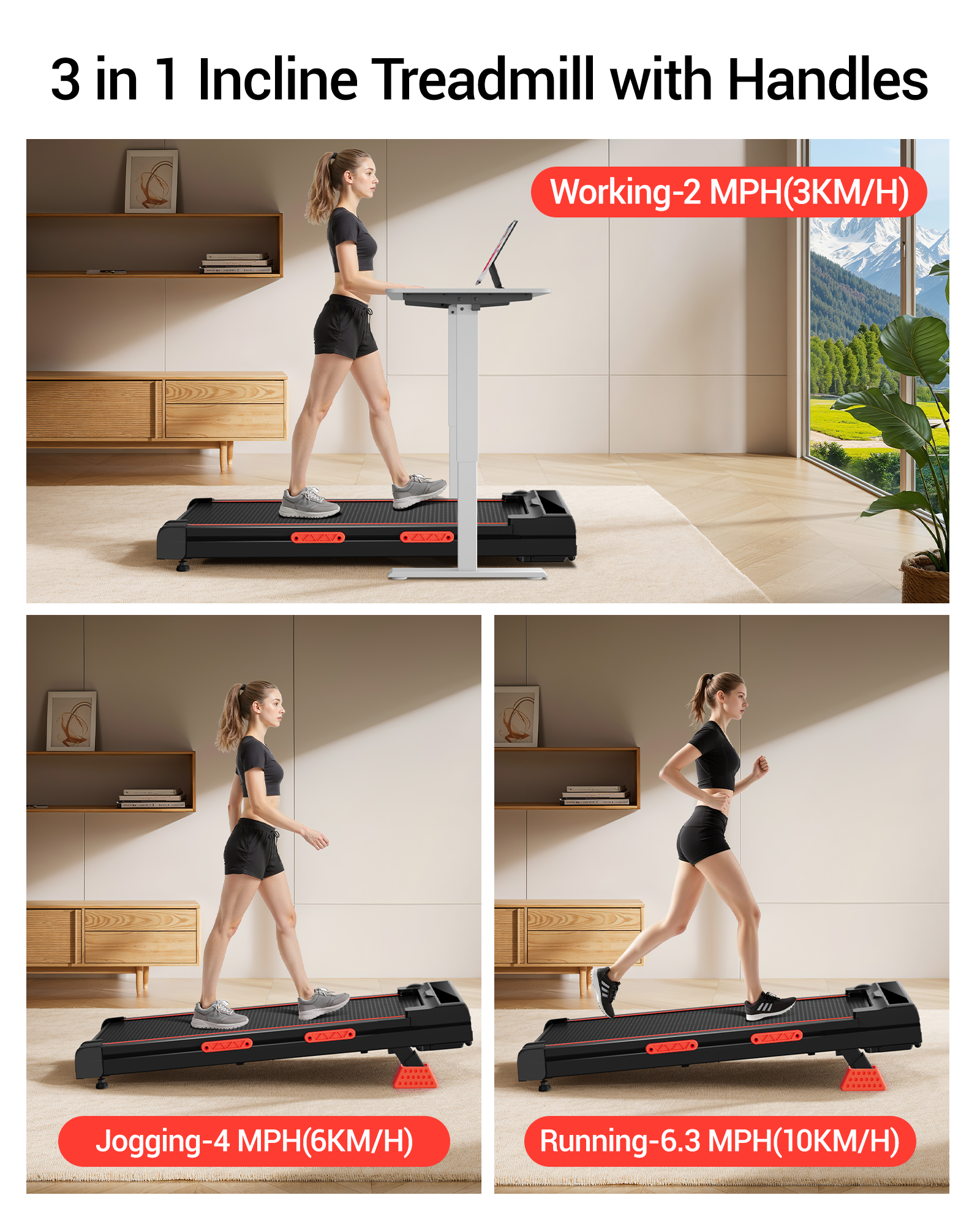3 in 1 Incline Treadmill with Handles_Umay X5 Walking Pad with 16% Incline Max 10 kmh