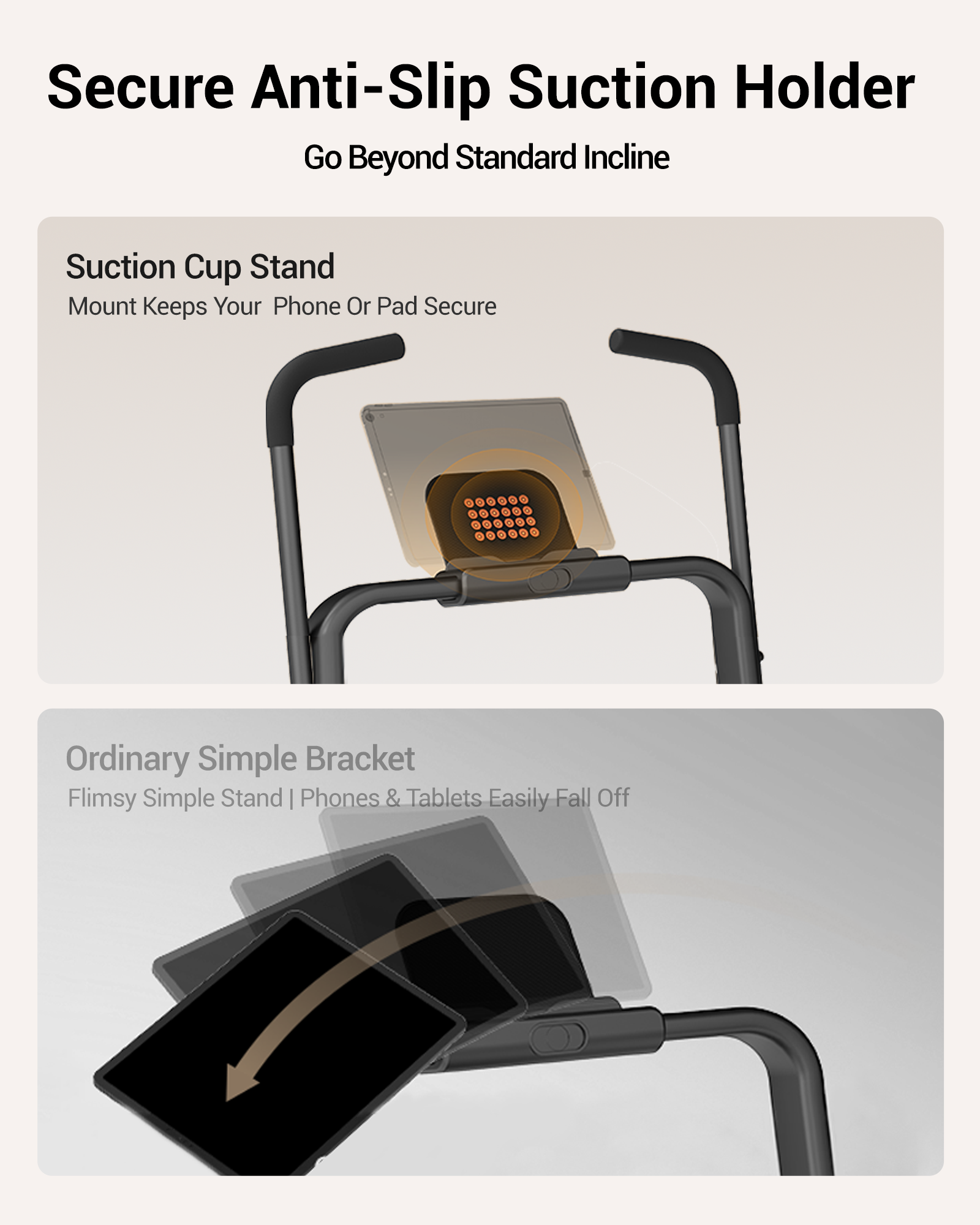 4 Secure Anti-Slip Suction Holder _Umay X5FD 40% Incline Foldable Treadmill with Dual Handle Bar 10 KMH