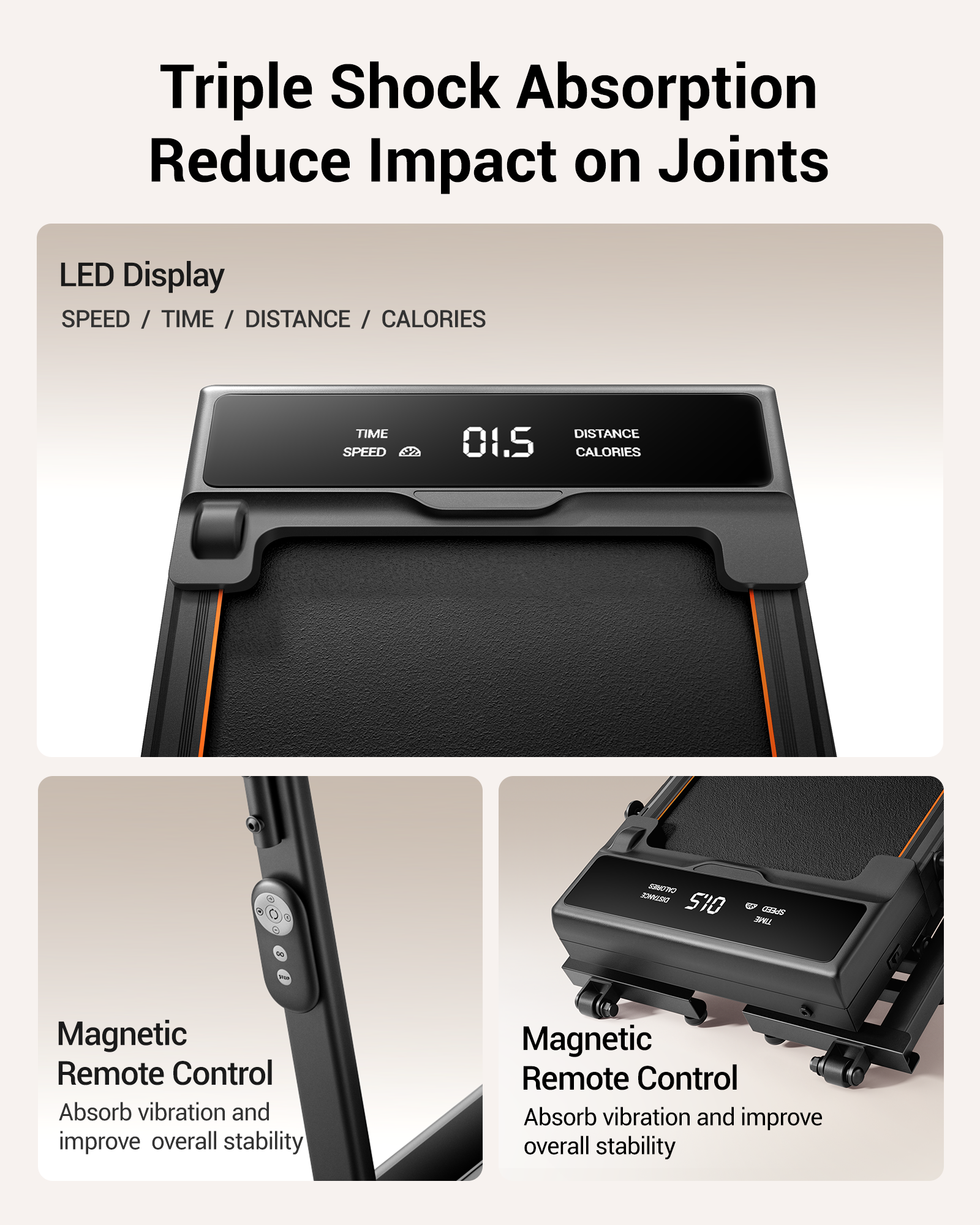 7 LED Display & Magnetic Remote Control LED 1 _Umay X5FD 40% Incline Foldable Treadmill with Dual Handle Bar 10 KMH