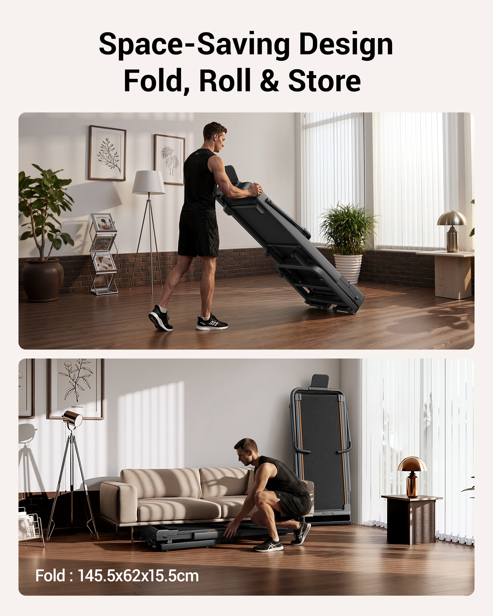 8 Space-Saving Design Fold, Roll & Store 1 _Umay X5FD 40% Incline Foldable Treadmill with Dual Handle Bar 10 KMH