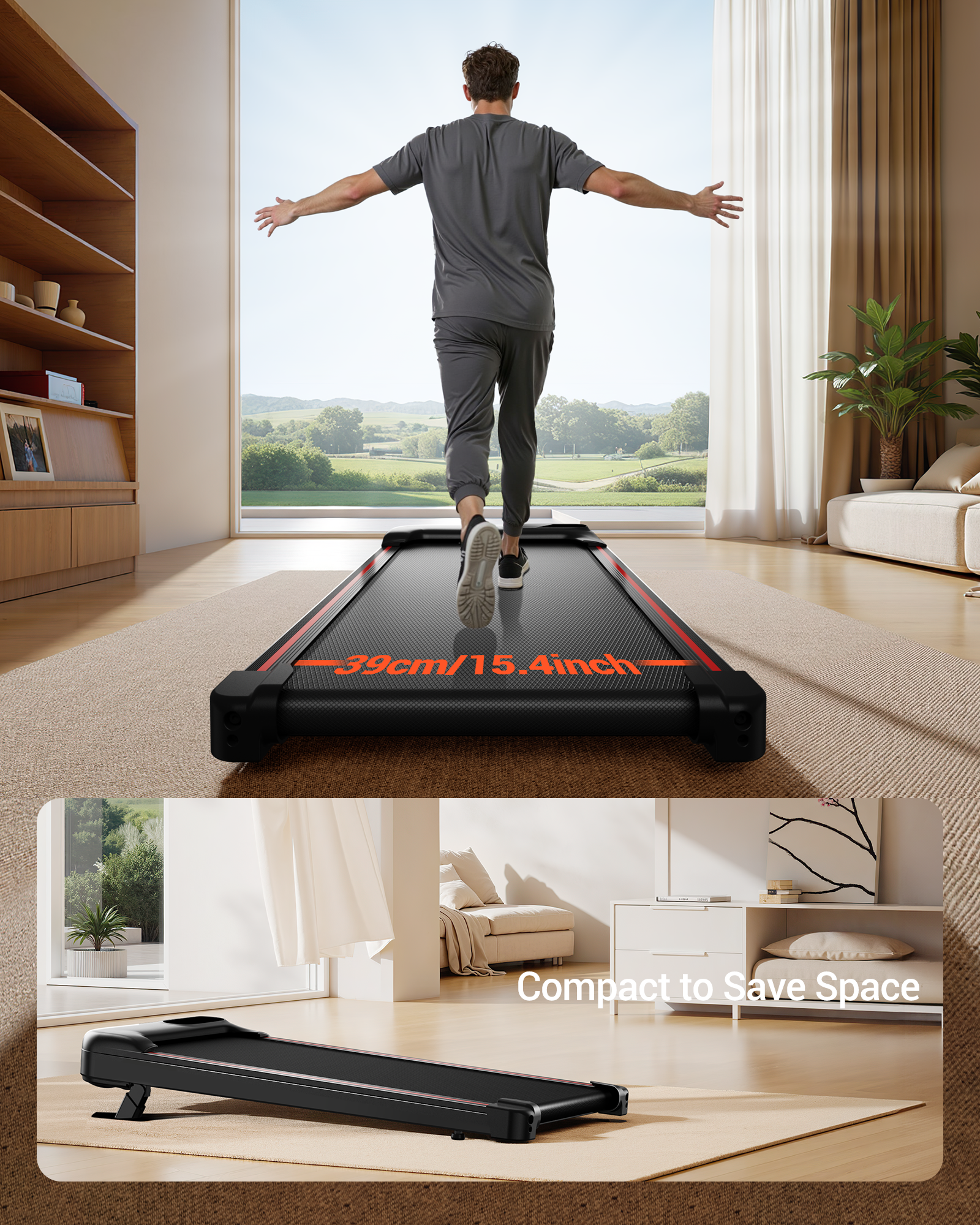 Compact to Save Space_Umay U17 Walking Pad with 9%15% Incline 1-8 kmh