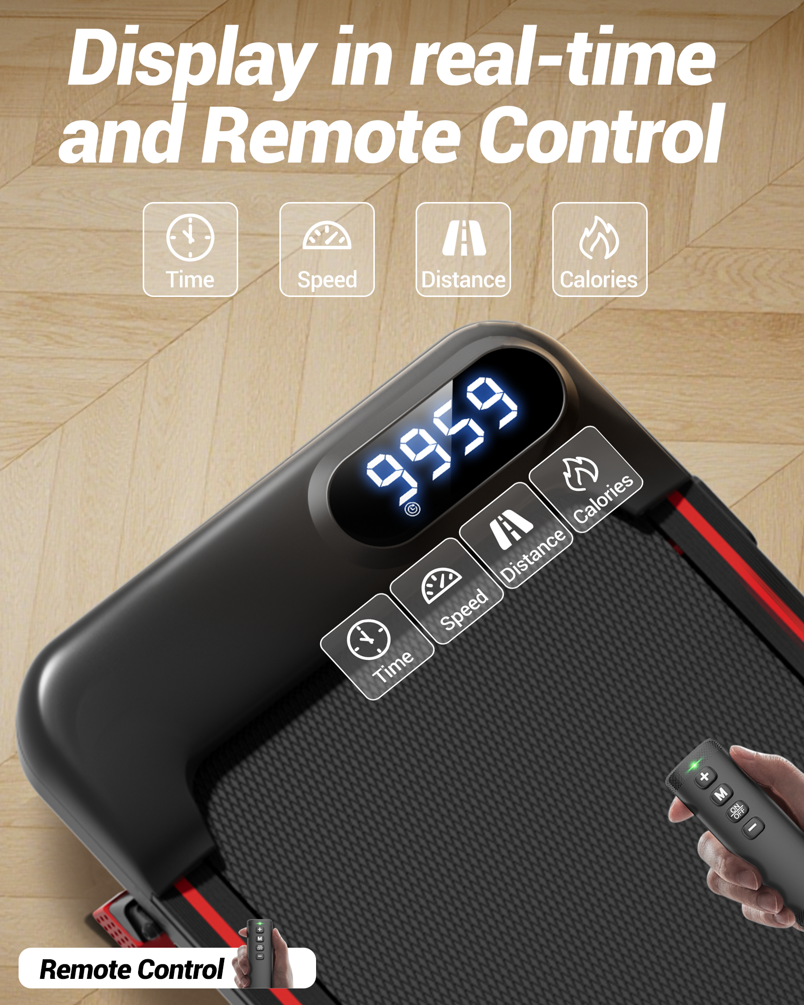 Display in real-time and Remote Control_Umay U17 Walking Pad with 9%15% Incline 1-8 kmh