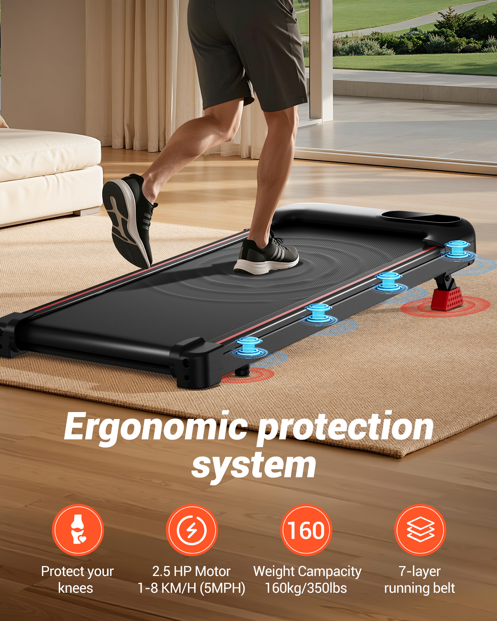 Ergonomic protection system_Umay U17 Walking Pad with 9%15% Incline 1-8 kmh