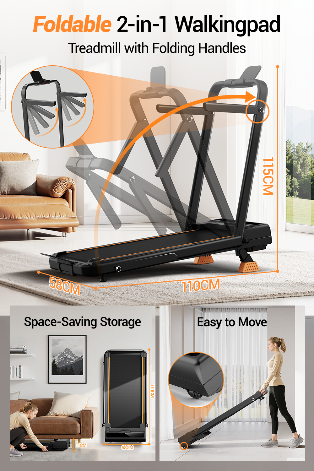 Umay X5F Cinta de Correr Portátil Plegable 3 en 1 con 16% de Inclinación Máx. 10 KM/H