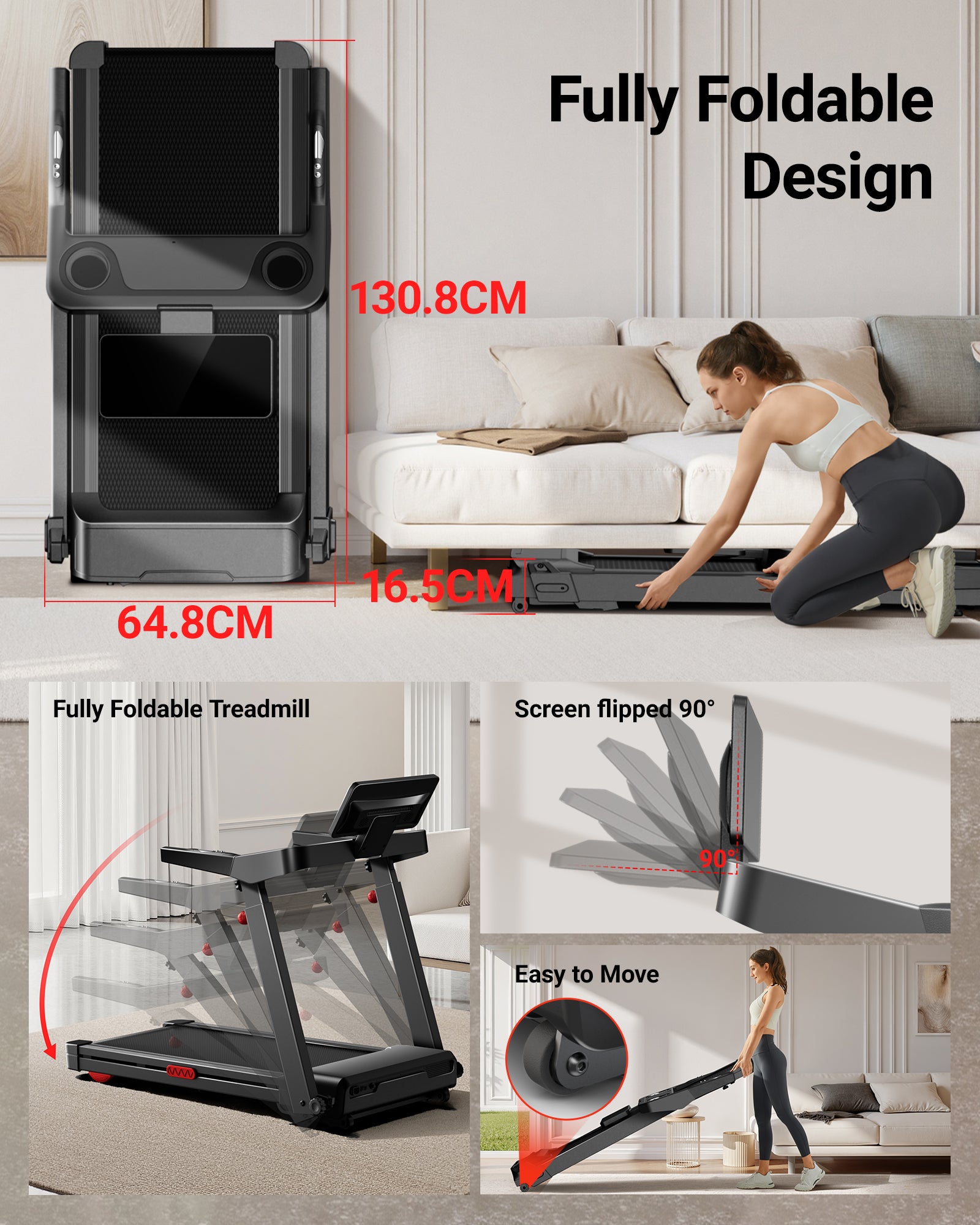 Fully Foldable Design_Umay L10 Foldable Treadmill 20% Auto Incline with Pulse Sensors 14KMH