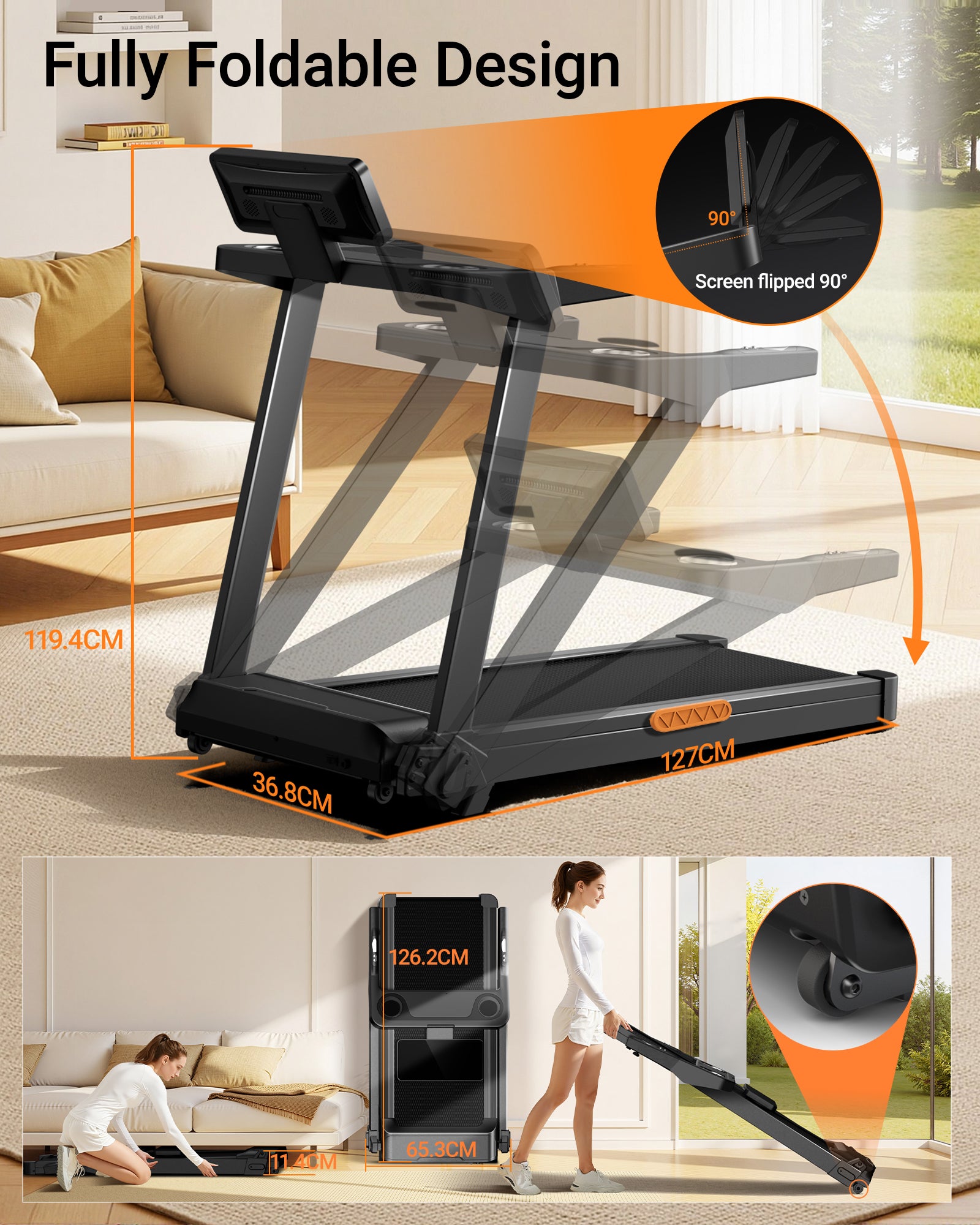 Fully Foldable Design_Umay L20 Foldable Treadmill with 20% Manual Incline, 14KMH & 180KG Capacity