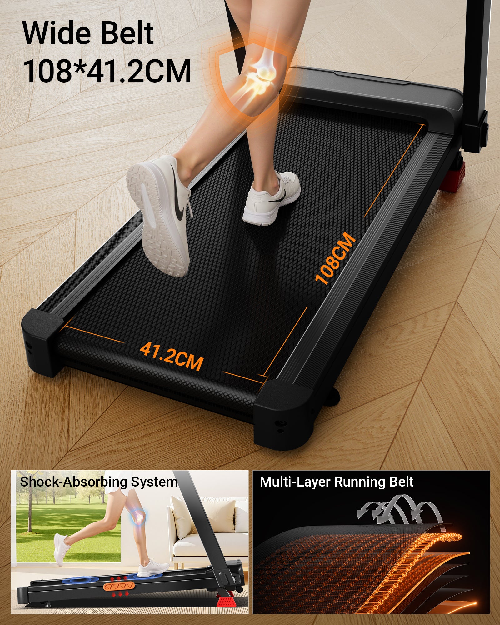 Wide Belt 10841.2CM_Umay L20 Foldable Treadmill with 20% Manual Incline, 14KMH & 180KG Capacity